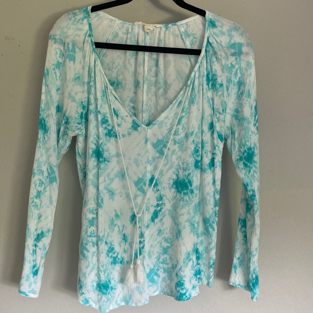 Lovestitch Gauze Turquoise and White Summer Peasant top Size M